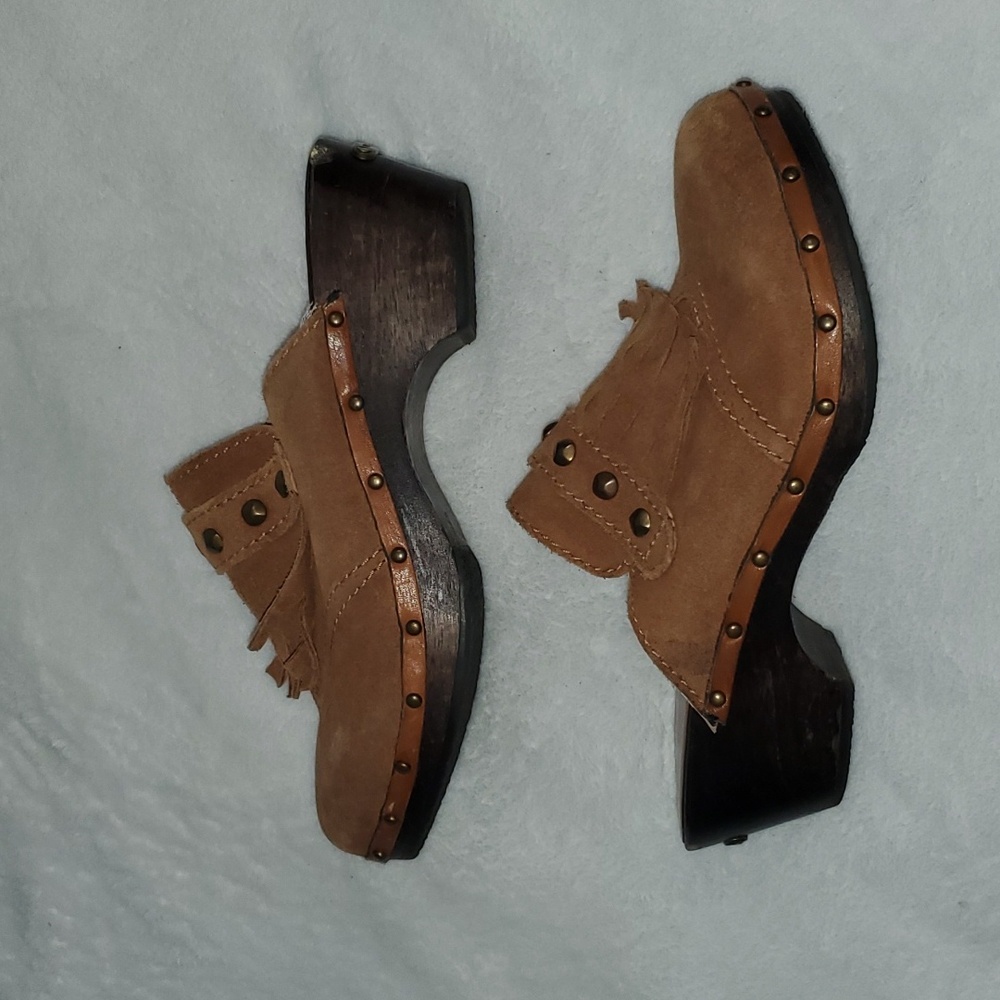 Michael Kors Rye Fringed Suede Studded Platform Clogs Size 8 - Picture 12 of 12